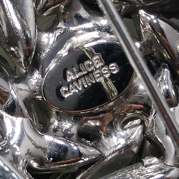 Alice Caviness Gray Navette Rhinestone Flower Brooch Rhodium 1960s - Picture 10 of 10